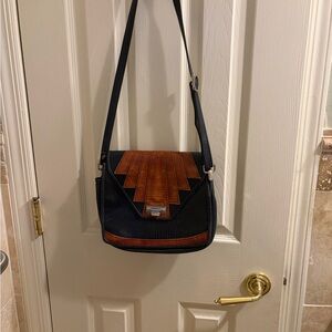 Ryan Roche Deco Black Nd Brown Snake Skin print Crossbody bag